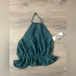 Urban Outfitters Womens Top Size XS Teal Check Stretch Halter Peplum Tank NWT